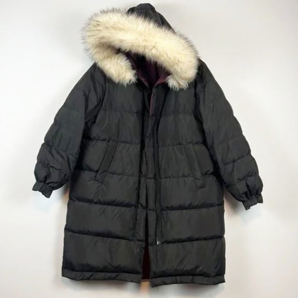 Zara Reversible Duck Down Oversized Relaxed Faux Fur Hood Puffer Jacket S - Picture 8 of 15